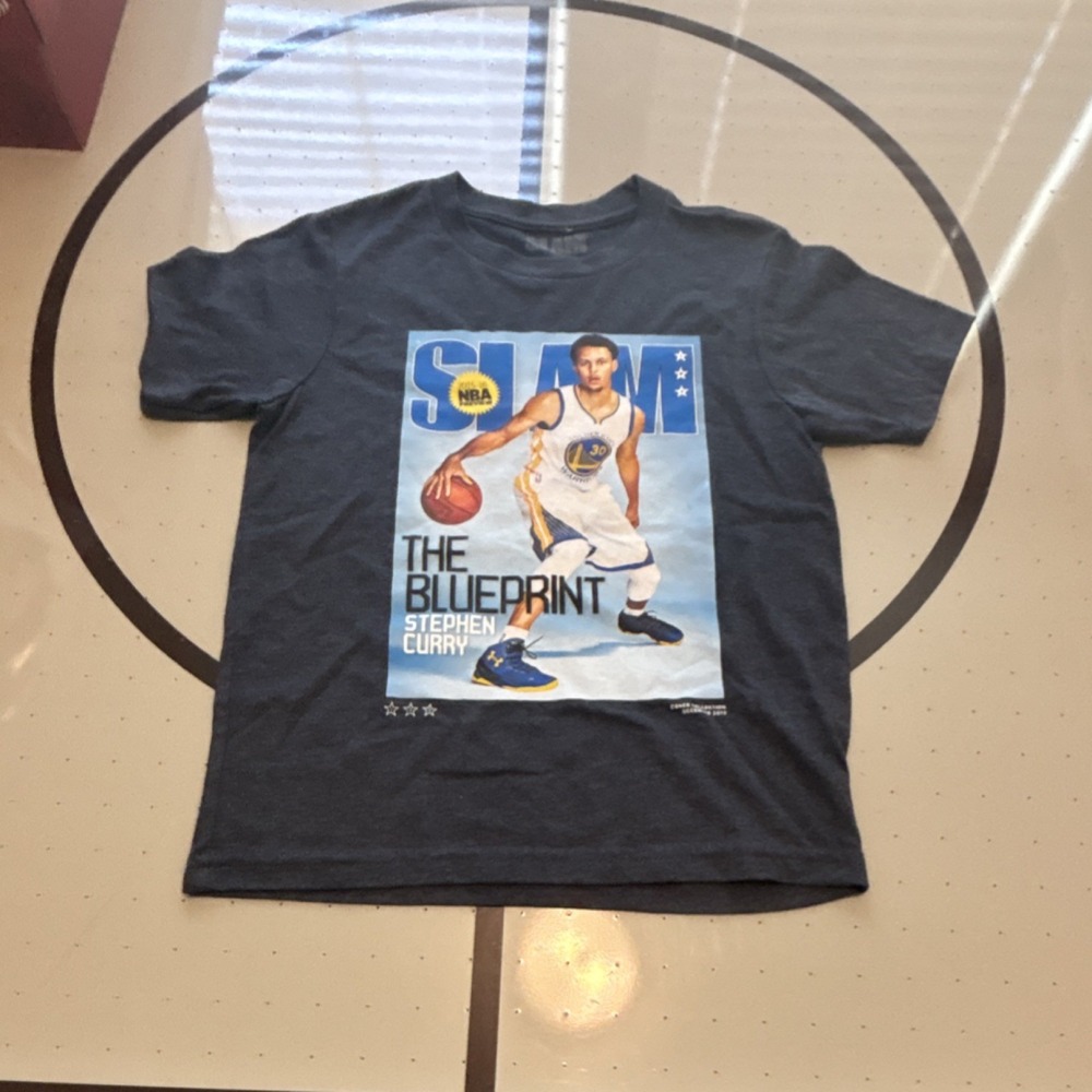 SLAM Stephen Curry NBA Boys S Navy Blue Graphic Short Sleeve T-Shirt